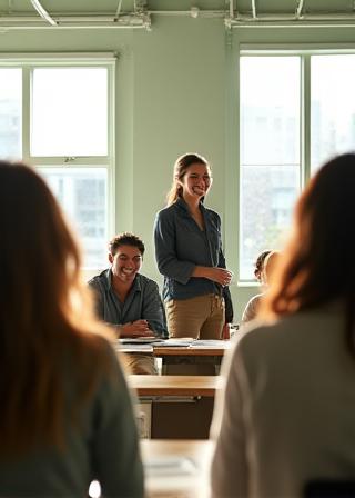 Группа студентов общается на занятии в Нью-Йорке