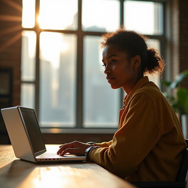 Сосредоточенный молодой профессионал готовится к сертификационному экзамену в современном учебном пространстве Нью-Йорка